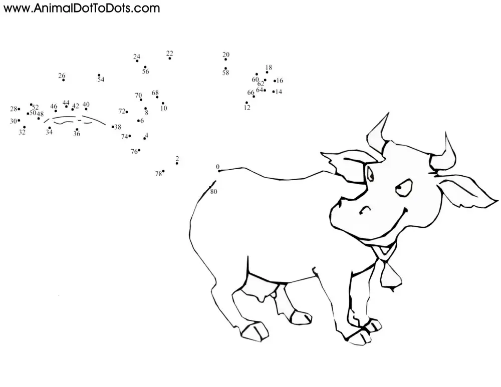 Free Printable Animal Dot-to-Dot Cow Cartoon