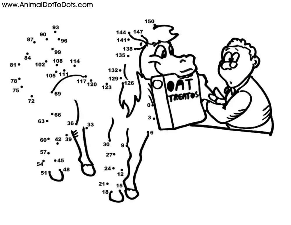 Free Printable Animal Dot-to-dot Horse Cartoon
