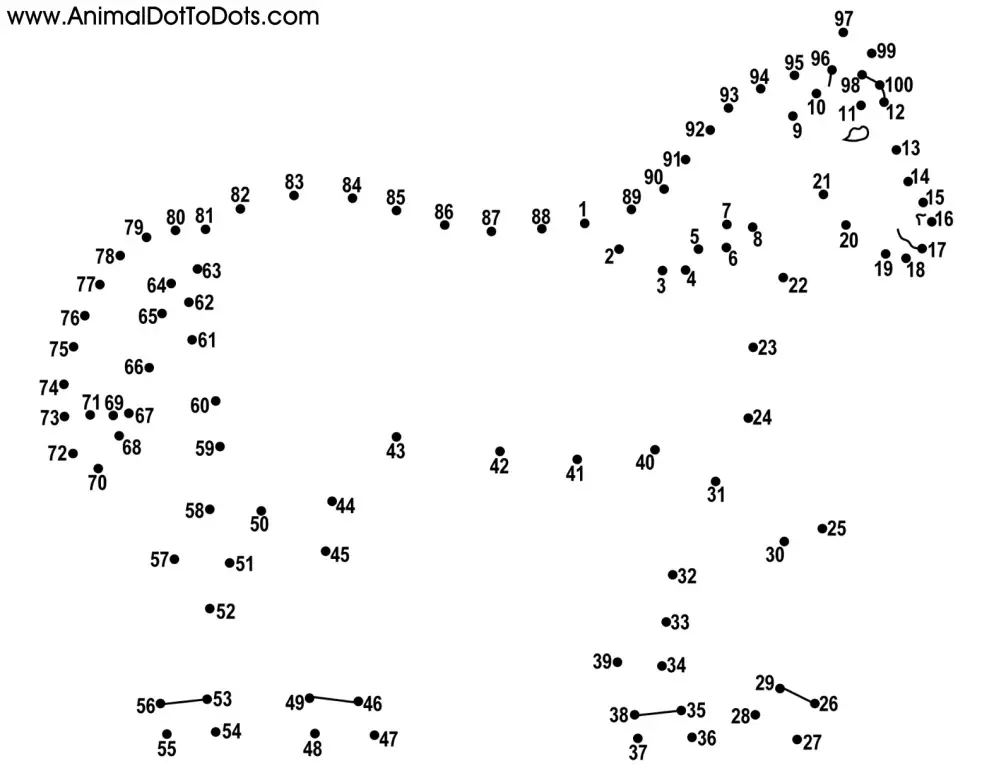 Free Printable Animal Dot-to-dot Worksheets (Count by Ones)