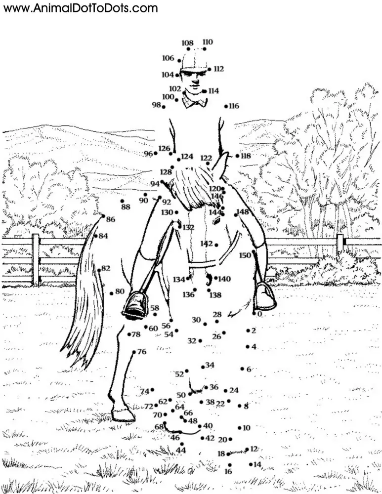 Free Printable Animal Dot-to-Dot Horse and Rider